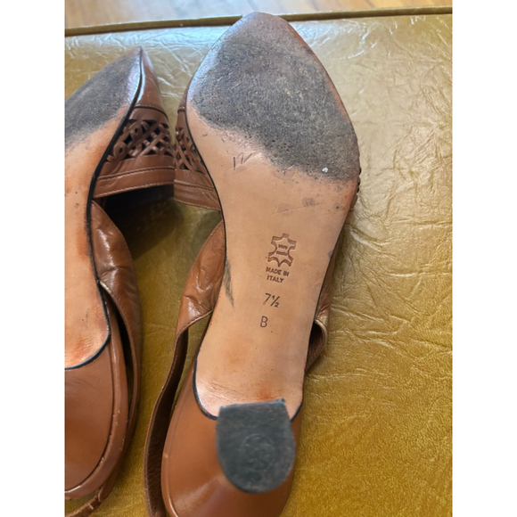 Vintage Versani Brown Leather Cutout Slingback Heels 7.5 - Picture 4 of 4
